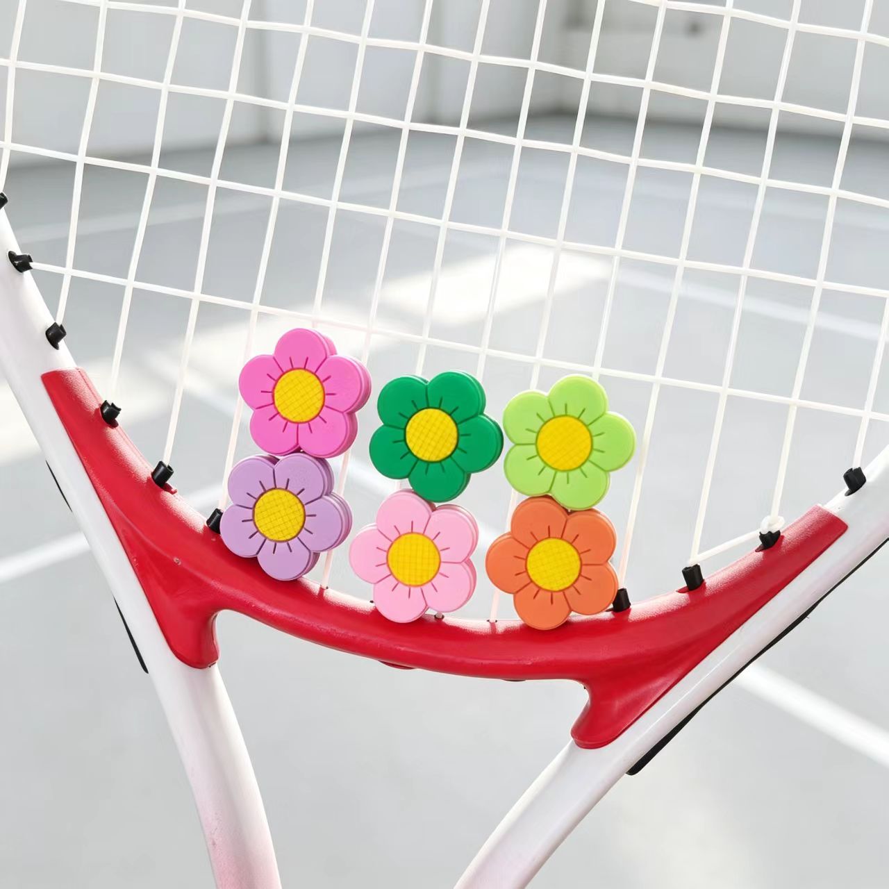 Racket Vibration Dampener - Bloemvormige tennisvibratiedemper, schattige siliconen racket-snaardemper, kleurrijke