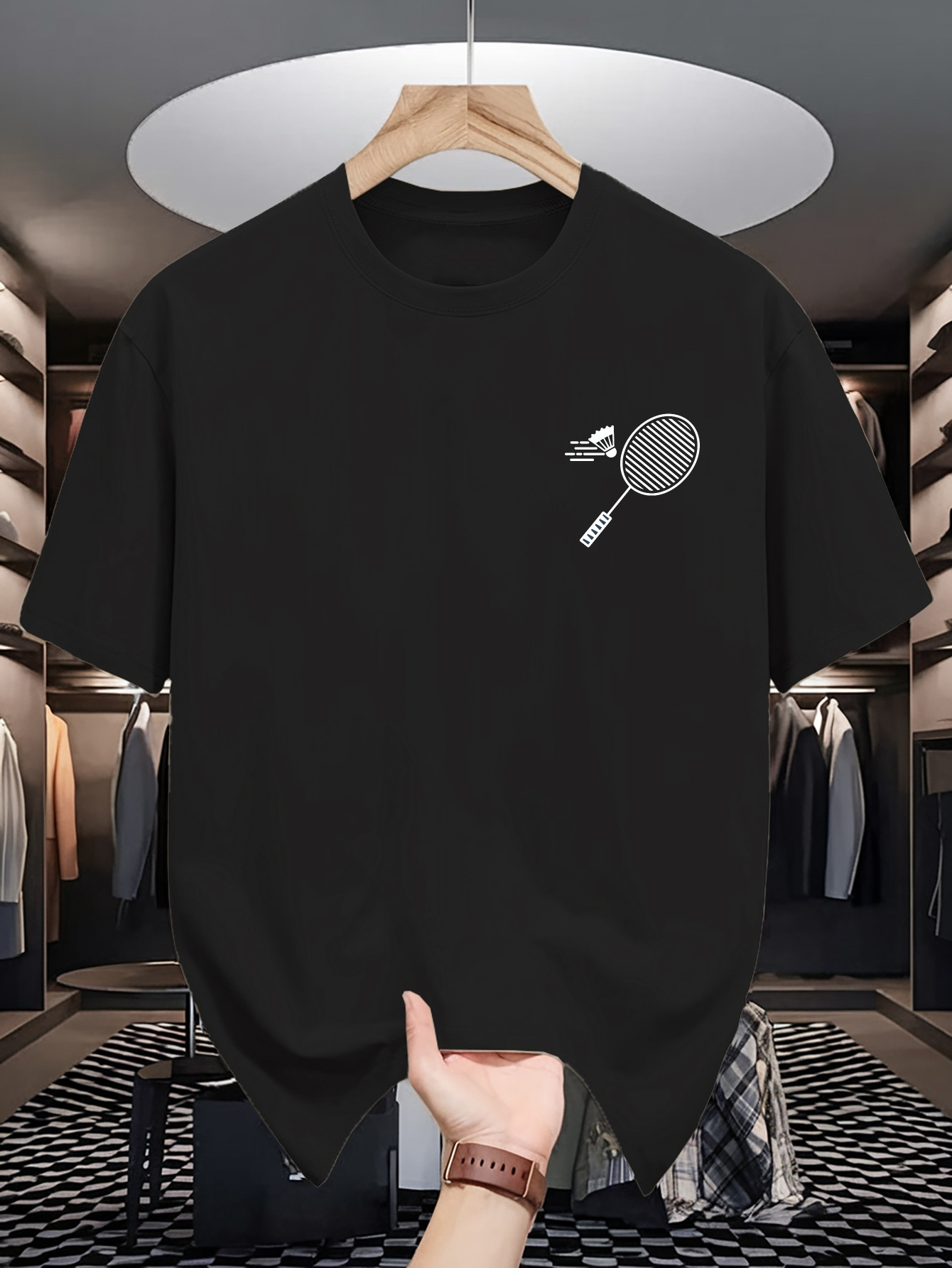 Badminton Wallpaper - Heren T-shirt met ronde hals, minimale