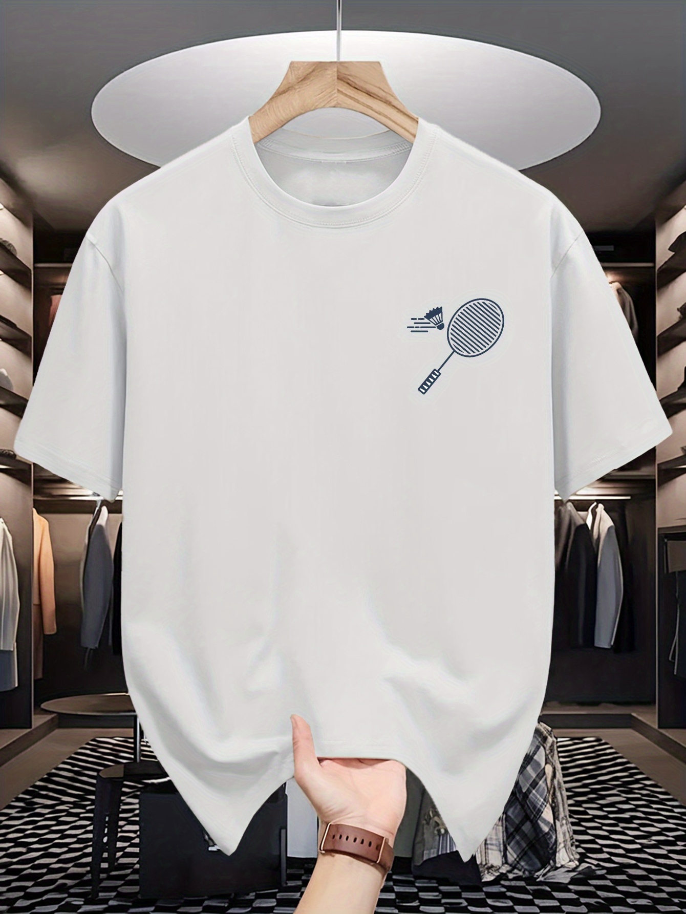 Heren T-shirt met ronde hals,  - Badminton Wallpaper recensie en prijs